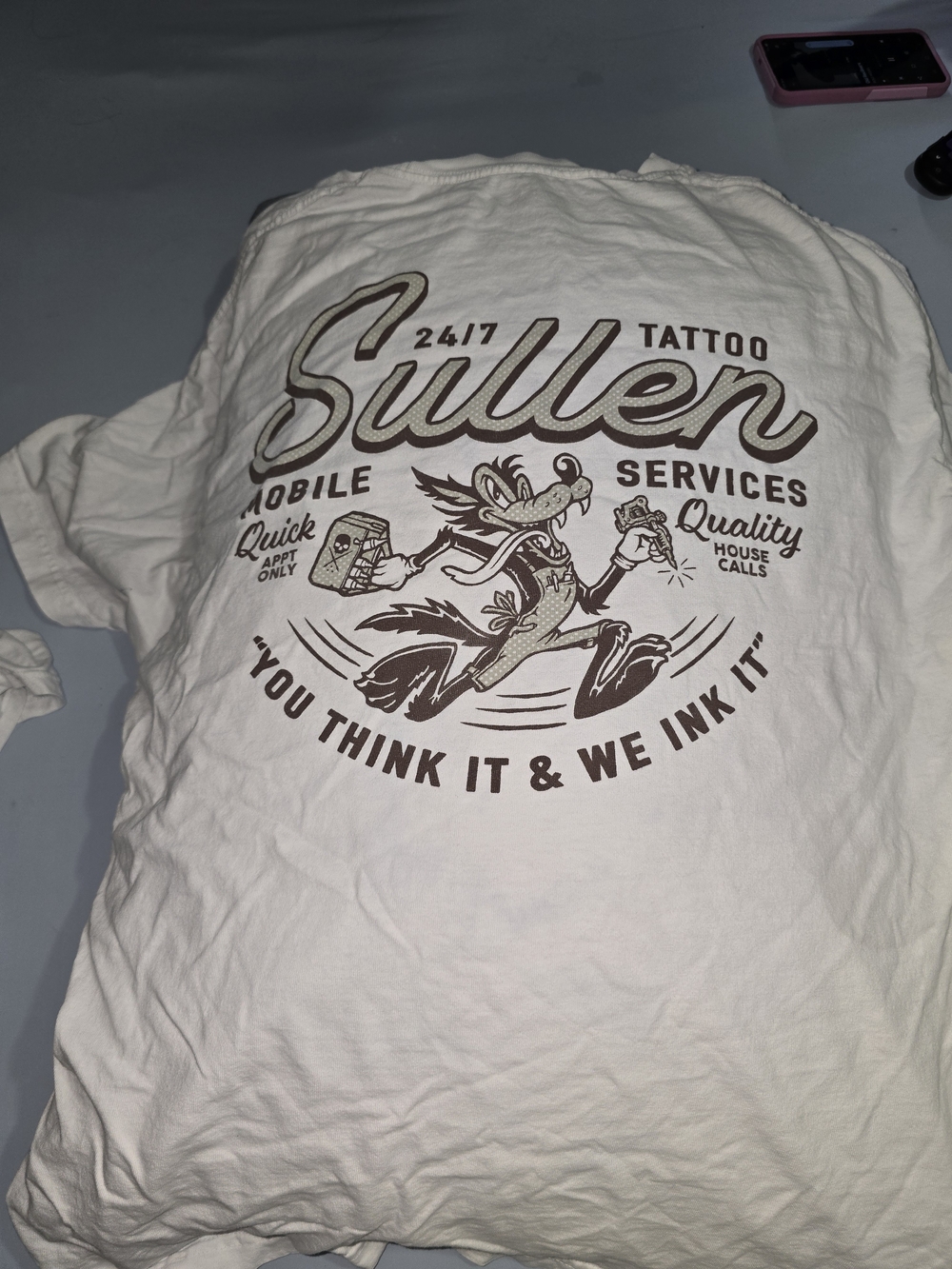 Sullen Tattoo Services Graphic Tee - White with Brown Print